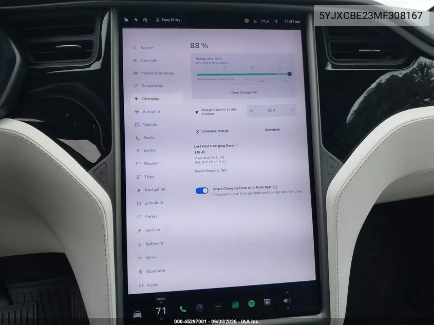 2021 Tesla Model X Long Range Dual Motor All-Wheel Drive/Long Range Plus Dual Motor All-Wheel Drive VIN: 5YJXCBE23MF308167 Lot: 45297001