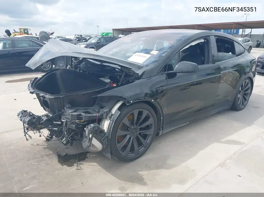 2022 Tesla Model X Plaid Tri Motor All-Wheel Drive VIN: 7SAXCBE66NF345351 Lot: 45289201