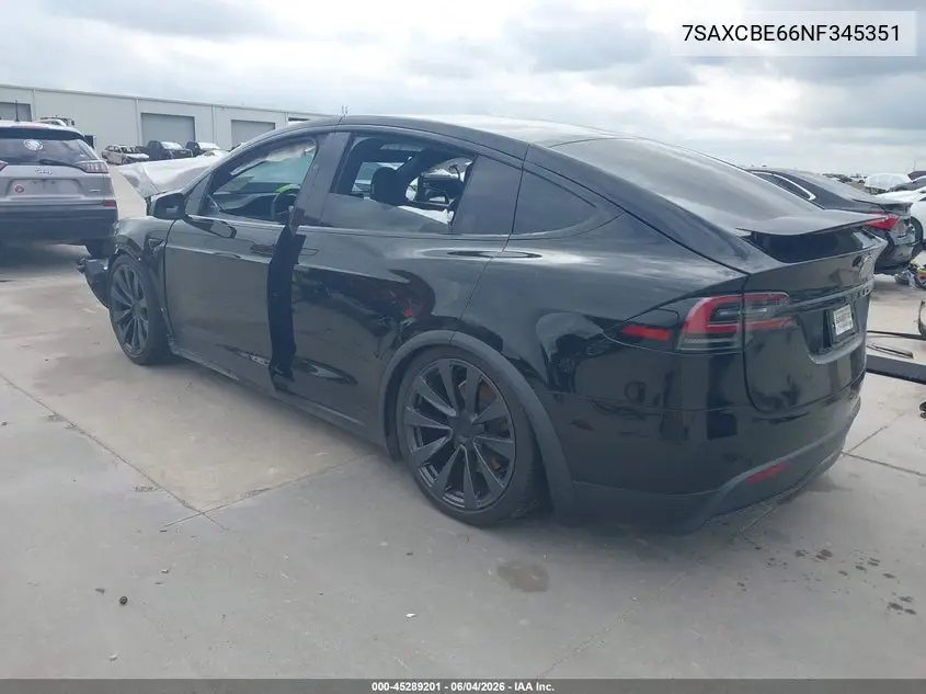 2022 Tesla Model X Plaid Tri Motor All-Wheel Drive VIN: 7SAXCBE66NF345351 Lot: 45289201