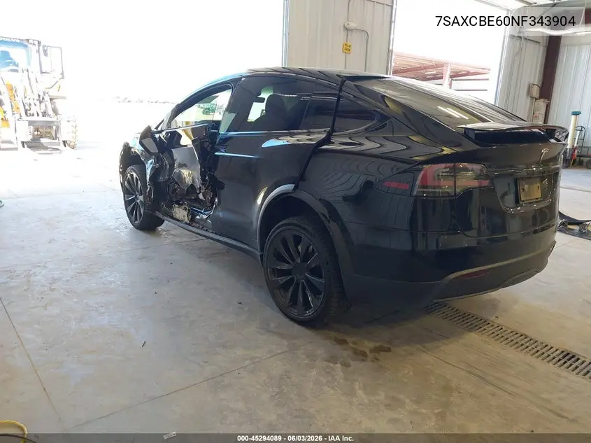 2022 Tesla Model X Plaid Tri Motor All-Wheel Drive VIN: 7SAXCBE60NF343904 Lot: 45294089