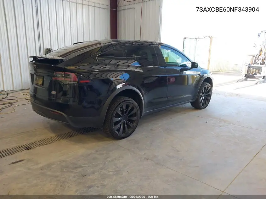 2022 Tesla Model X Plaid Tri Motor All-Wheel Drive VIN: 7SAXCBE60NF343904 Lot: 45294089