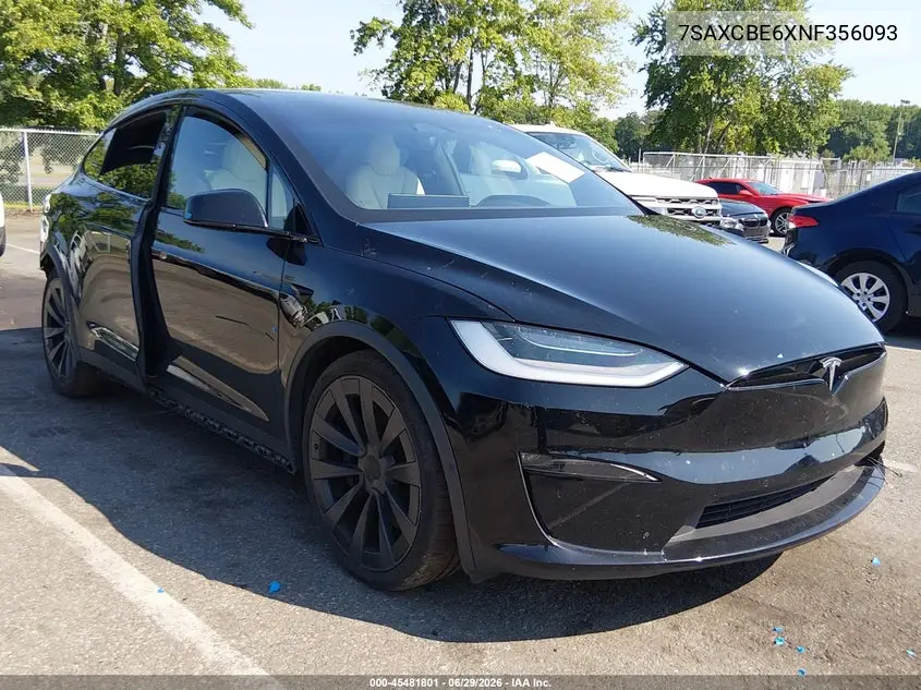 2022 Tesla Model X Plaid Tri Motor All-Wheel Drive VIN: 7SAXCBE6XNF356093 Lot: 45481801