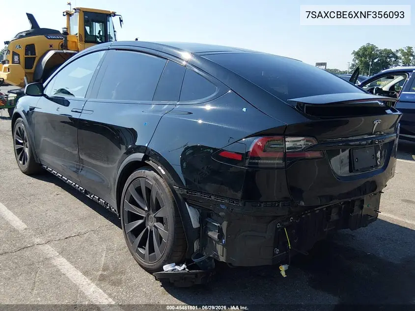 2022 Tesla Model X Plaid Tri Motor All-Wheel Drive VIN: 7SAXCBE6XNF356093 Lot: 45481801