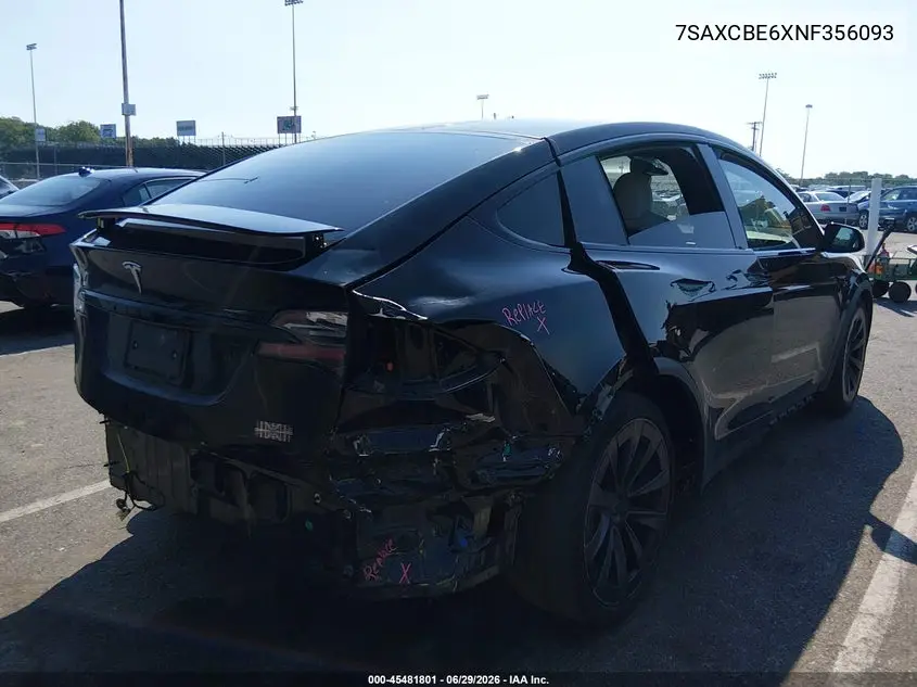 2022 Tesla Model X Plaid Tri Motor All-Wheel Drive VIN: 7SAXCBE6XNF356093 Lot: 45481801