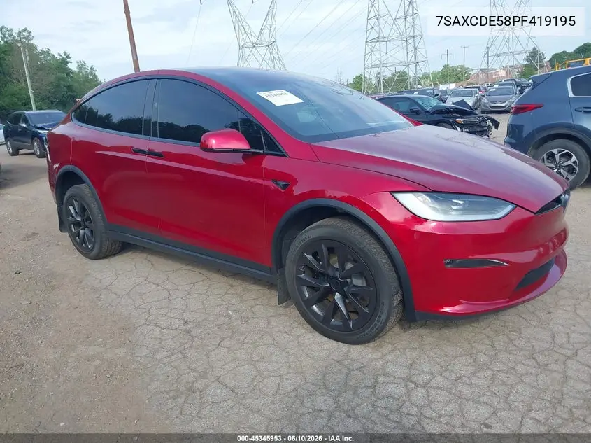 2023 Tesla Model X Dual Motor All-Wheel Drive/Standard Range VIN: 7SAXCDE58PF419195 Lot: 45345953