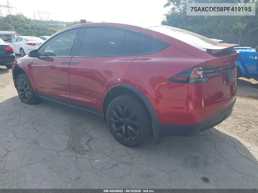 2023 Tesla Model X Dual Motor All-Wheel Drive/Standard Range VIN: 7SAXCDE58PF419195 Lot: 45345953
