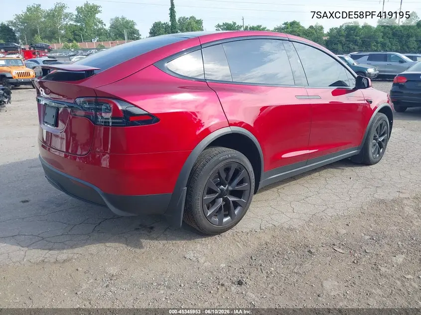 2023 Tesla Model X Dual Motor All-Wheel Drive/Standard Range VIN: 7SAXCDE58PF419195 Lot: 45345953