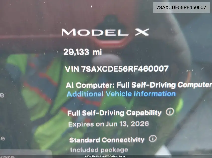 2024 Tesla Model X Long Range VIN: 7SAXCDE56RF460007 Lot: 45263184