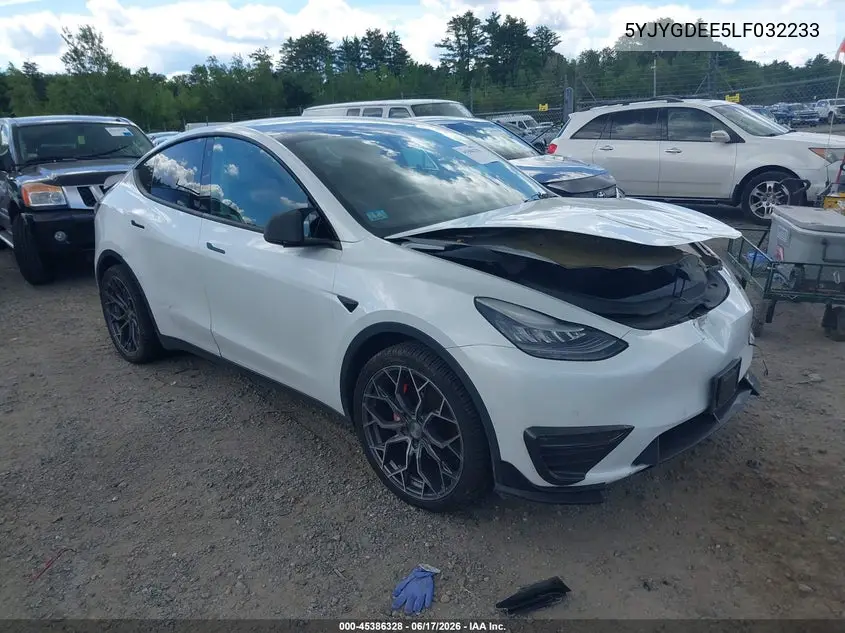 2020 Tesla Model Y Long Range Dual Motor All-Wheel Drive VIN: 5YJYGDEE5LF032233 Lot: 45386328