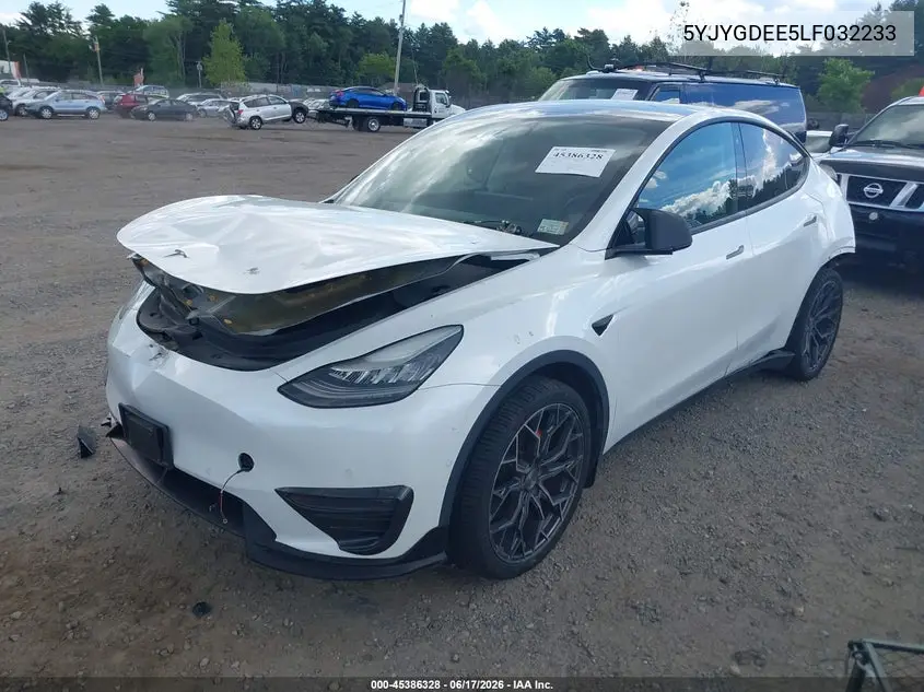 2020 Tesla Model Y Long Range Dual Motor All-Wheel Drive VIN: 5YJYGDEE5LF032233 Lot: 45386328
