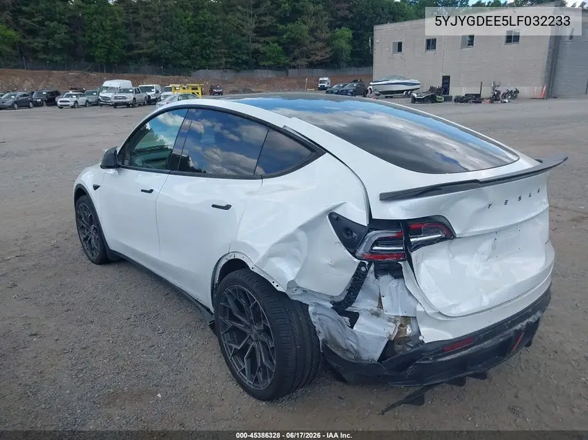 2020 Tesla Model Y Long Range Dual Motor All-Wheel Drive VIN: 5YJYGDEE5LF032233 Lot: 45386328