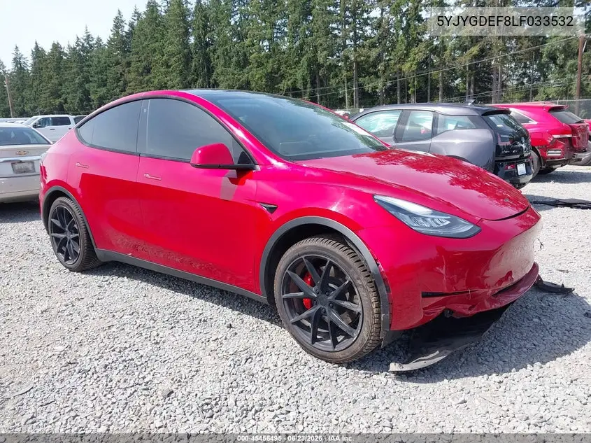 2020 Tesla Model Y Long Range Dual Motor All-Wheel Drive/Performance Dual Motor All-Wheel Drive VIN: 5YJYGDEF8LF033532 Lot: 45456495
