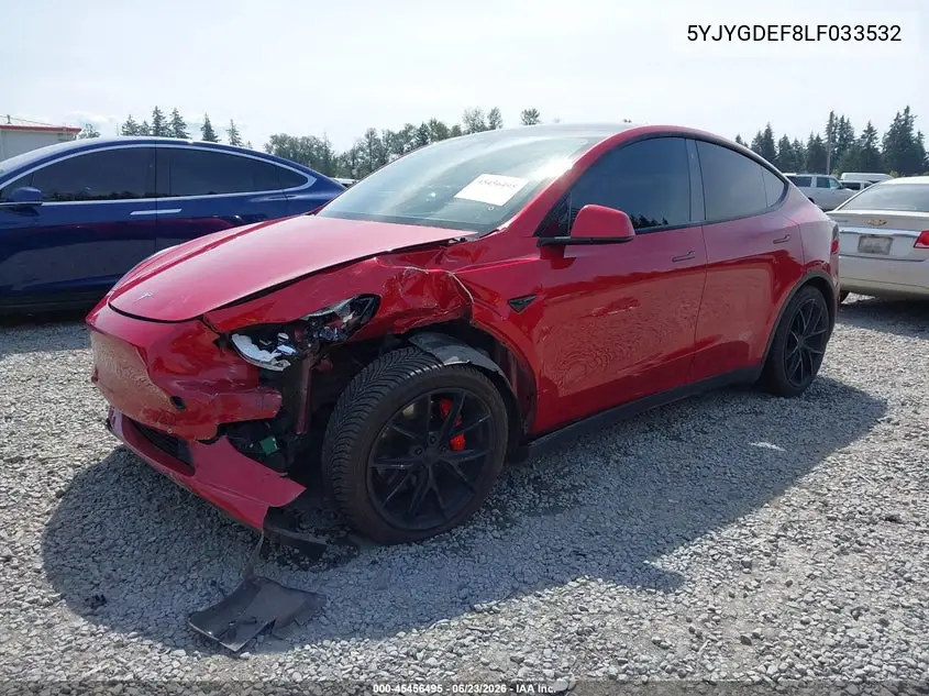2020 Tesla Model Y Long Range Dual Motor All-Wheel Drive/Performance Dual Motor All-Wheel Drive VIN: 5YJYGDEF8LF033532 Lot: 45456495