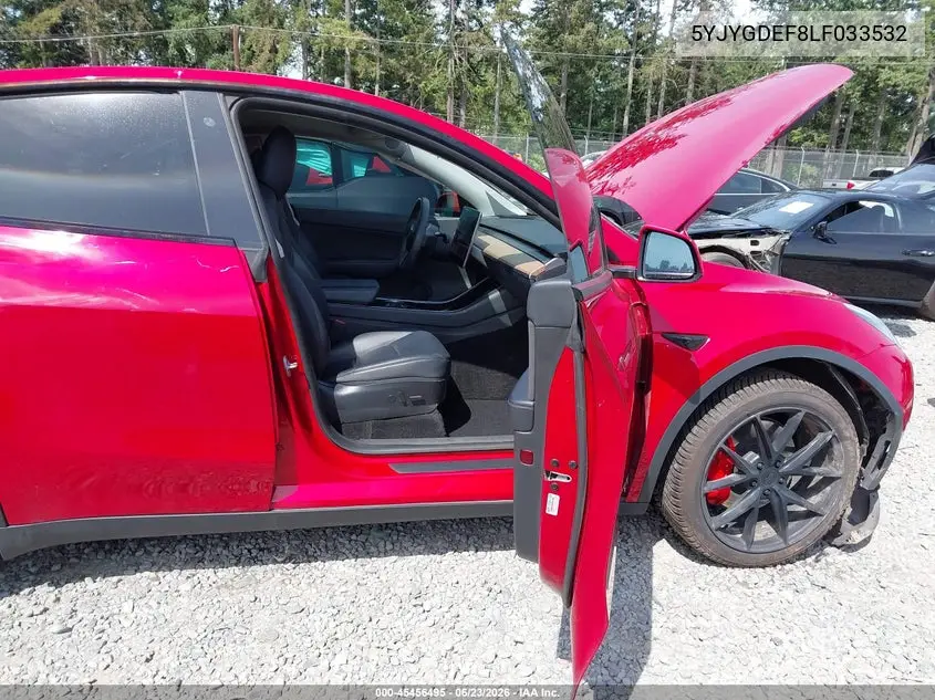 2020 Tesla Model Y Long Range Dual Motor All-Wheel Drive/Performance Dual Motor All-Wheel Drive VIN: 5YJYGDEF8LF033532 Lot: 45456495