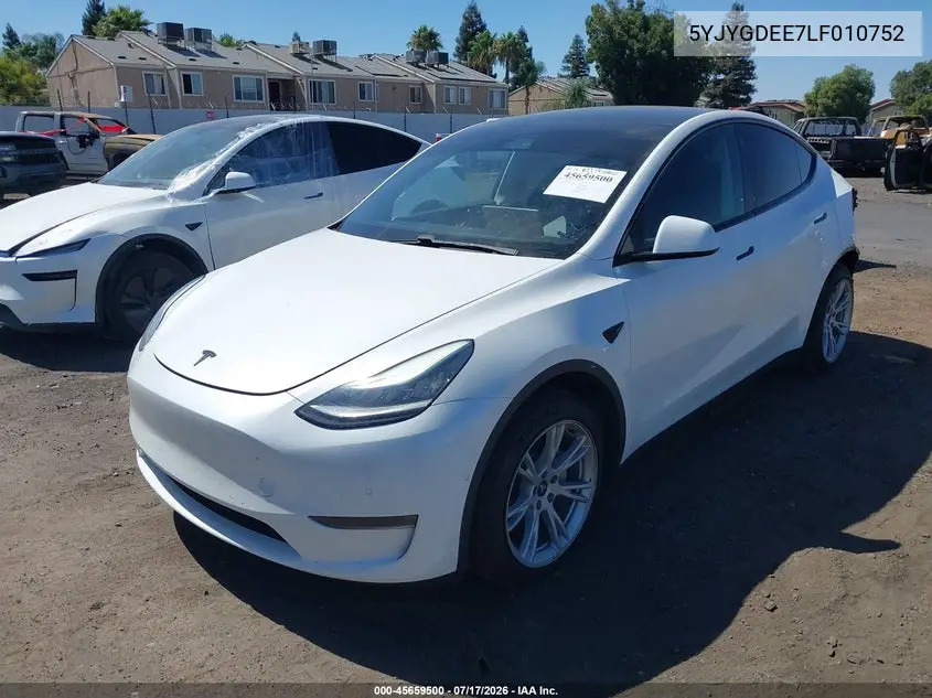2020 Tesla Model Y Long Range Dual Motor All-Wheel Drive VIN: 5YJYGDEE7LF010752 Lot: 45659500