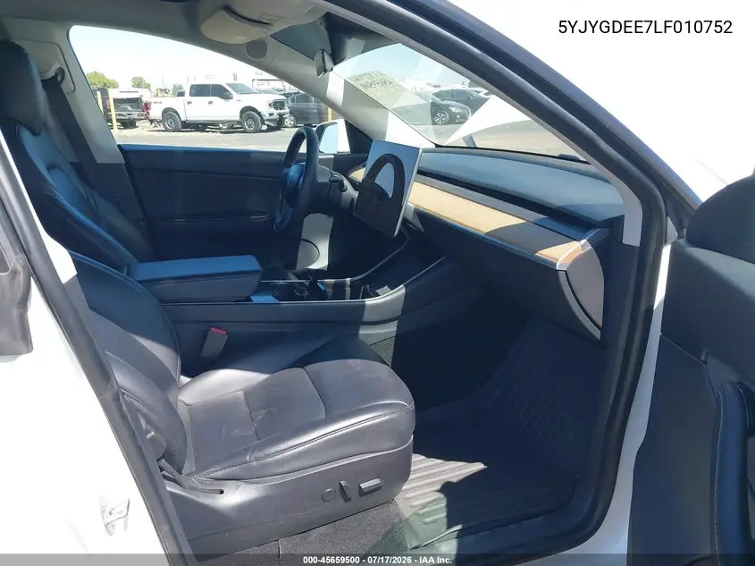 2020 Tesla Model Y Long Range Dual Motor All-Wheel Drive VIN: 5YJYGDEE7LF010752 Lot: 45659500