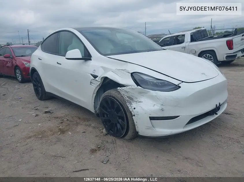 2021 Tesla Model Y VIN: 5YJYGDEE1MF076411 Lot: 12637148