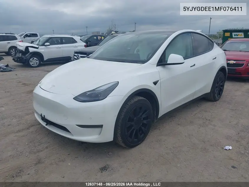 2021 Tesla Model Y VIN: 5YJYGDEE1MF076411 Lot: 12637148