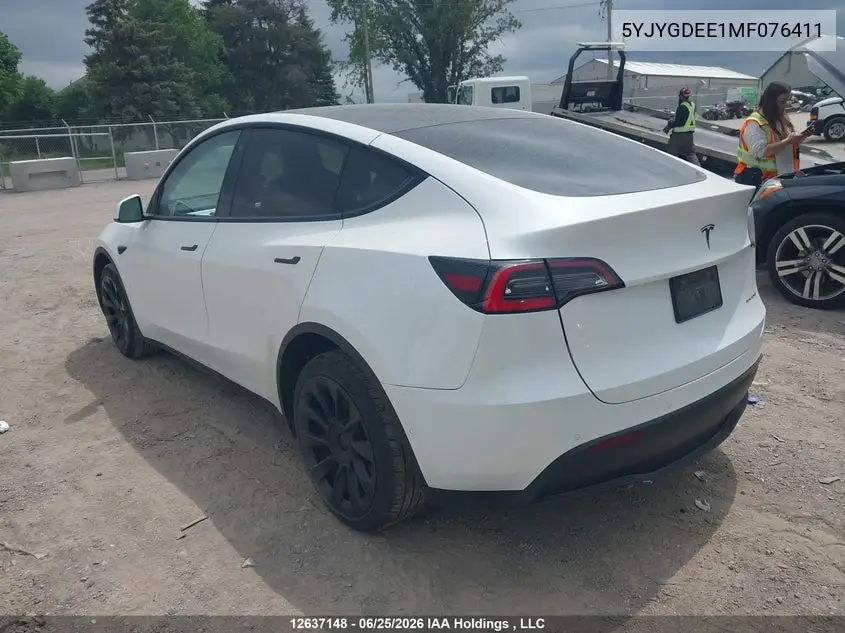 2021 Tesla Model Y VIN: 5YJYGDEE1MF076411 Lot: 12637148