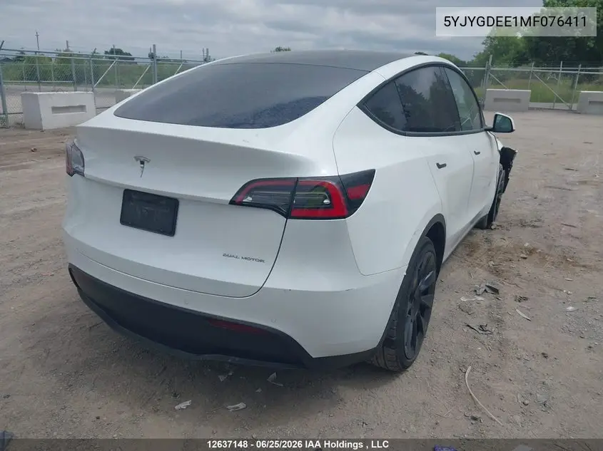 2021 Tesla Model Y VIN: 5YJYGDEE1MF076411 Lot: 12637148