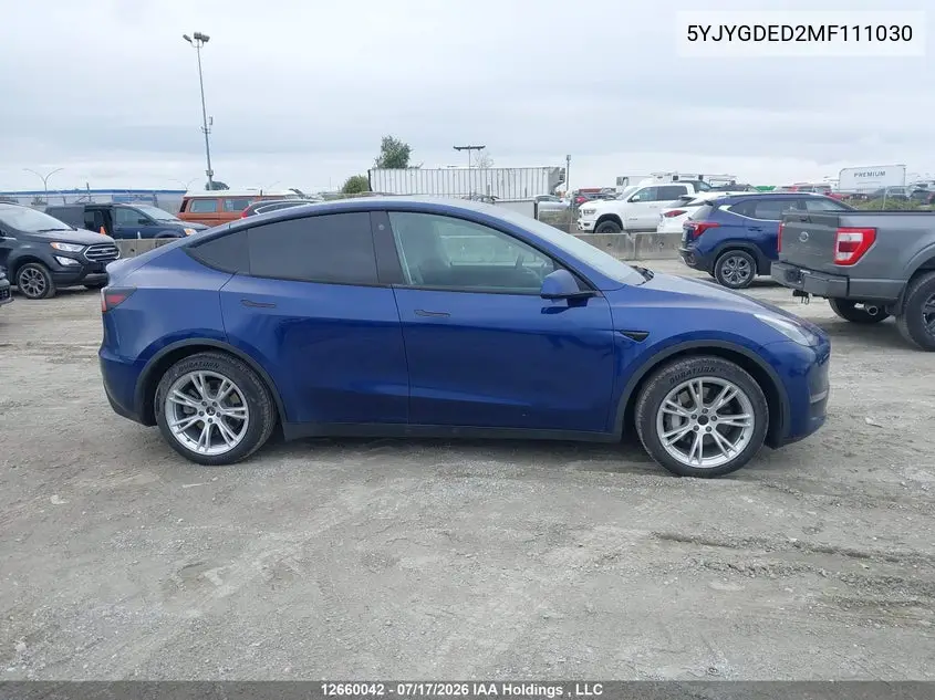 2021 Tesla Model Y Standard Range Rear-Wheel Drive VIN: 5YJYGDED2MF111030 Lot: 12660042