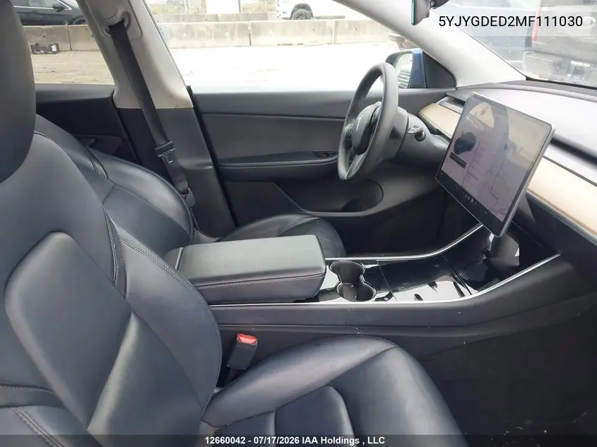 2021 Tesla Model Y Standard Range Rear-Wheel Drive VIN: 5YJYGDED2MF111030 Lot: 12660042