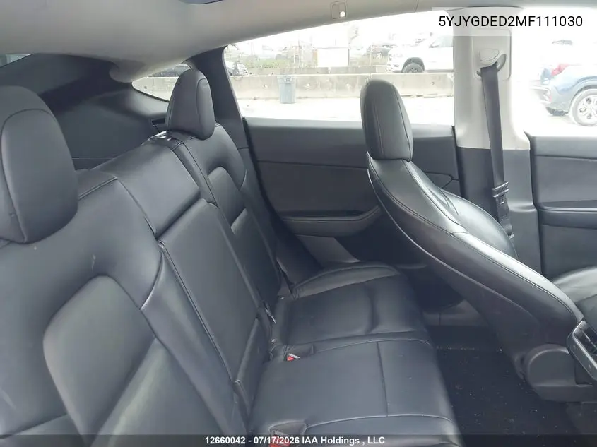 2021 Tesla Model Y Standard Range Rear-Wheel Drive VIN: 5YJYGDED2MF111030 Lot: 12660042