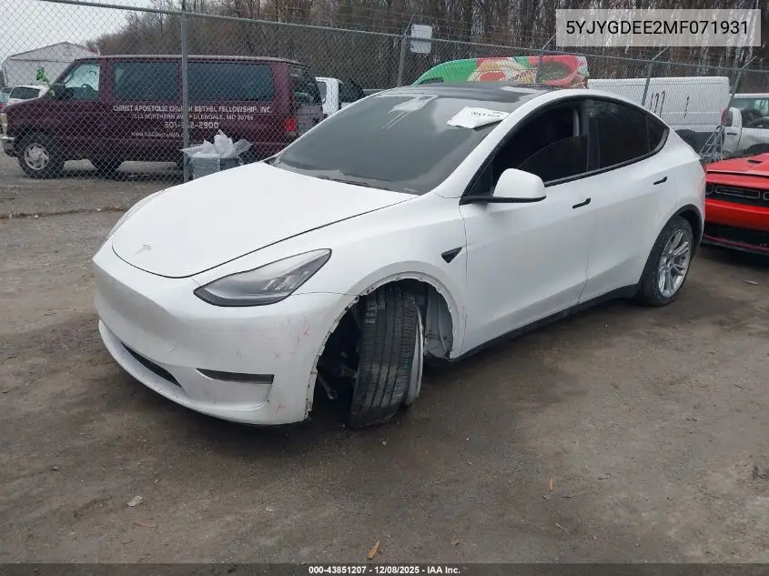5YJYGDEE2MF071931 2021 Tesla Model Y Long Range Dual Motor All-Wheel Drive