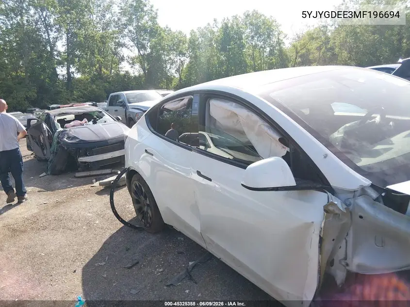 2021 Tesla Model Y Long Range Dual Motor All-Wheel Drive VIN: 5YJYGDEE3MF196694 Lot: 45325358