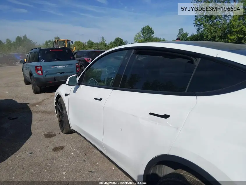 2021 Tesla Model Y Long Range Dual Motor All-Wheel Drive VIN: 5YJYGDEE3MF196694 Lot: 45325358