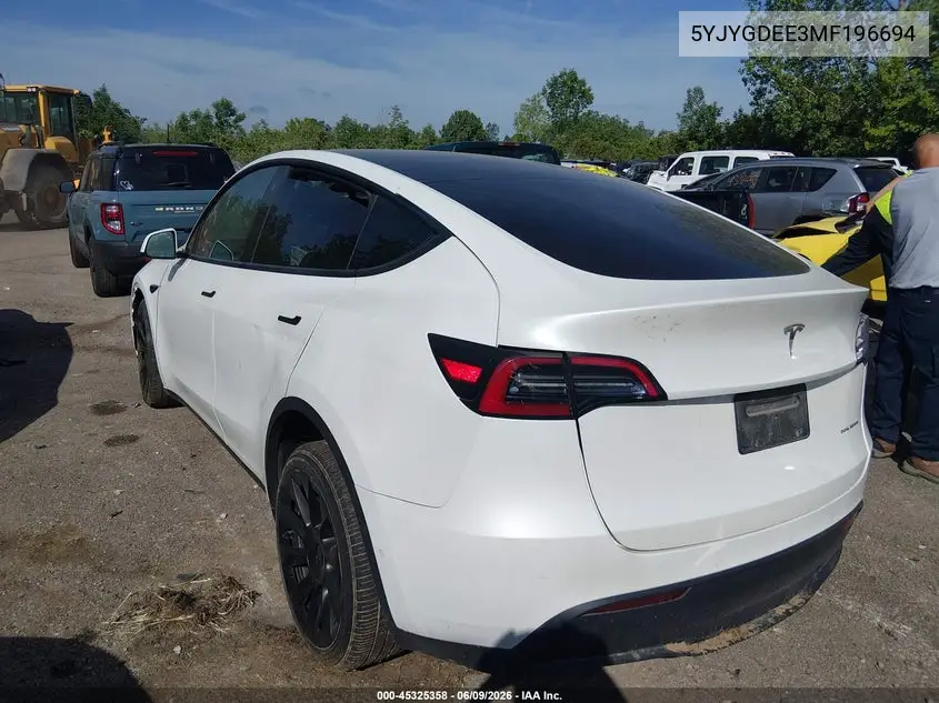 2021 Tesla Model Y Long Range Dual Motor All-Wheel Drive VIN: 5YJYGDEE3MF196694 Lot: 45325358
