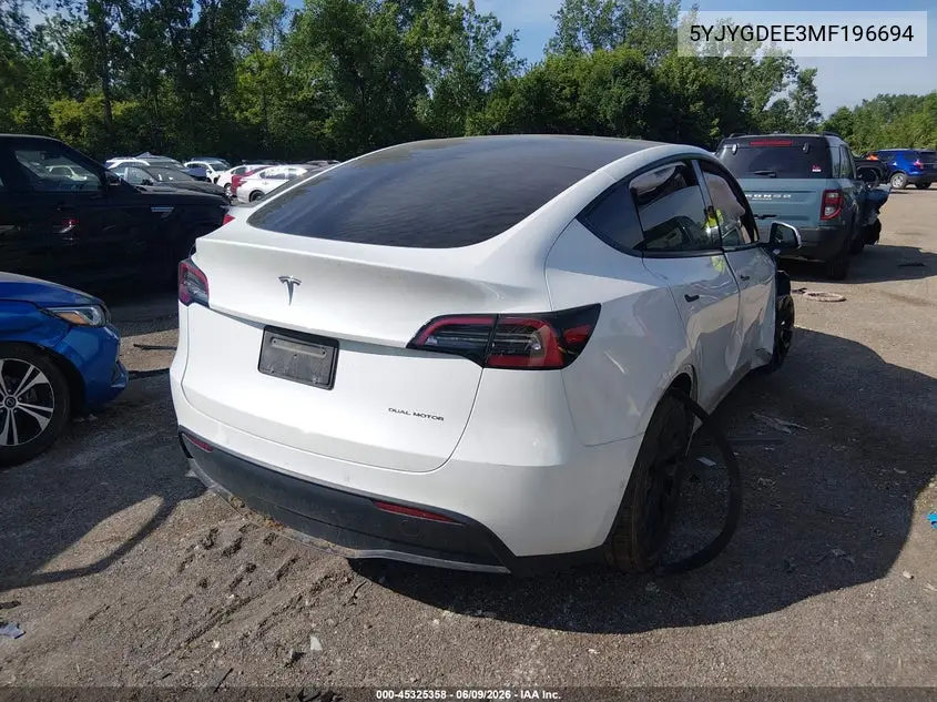 2021 Tesla Model Y Long Range Dual Motor All-Wheel Drive VIN: 5YJYGDEE3MF196694 Lot: 45325358