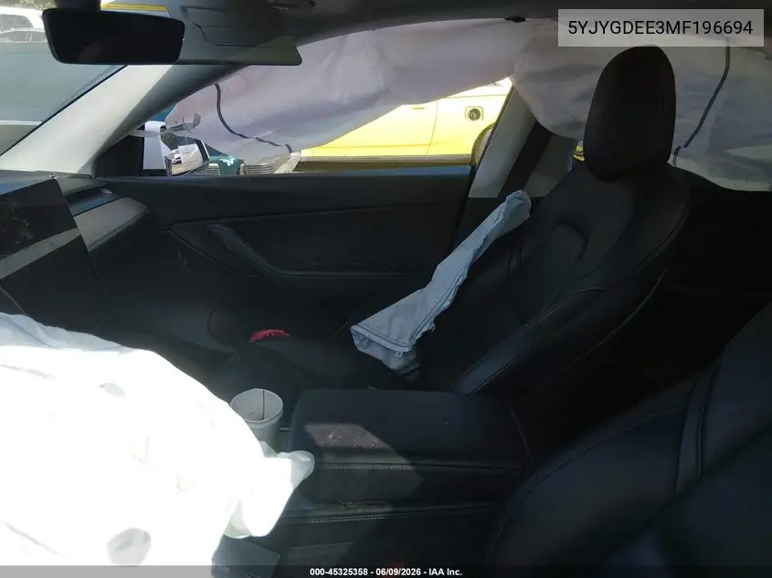 2021 Tesla Model Y Long Range Dual Motor All-Wheel Drive VIN: 5YJYGDEE3MF196694 Lot: 45325358