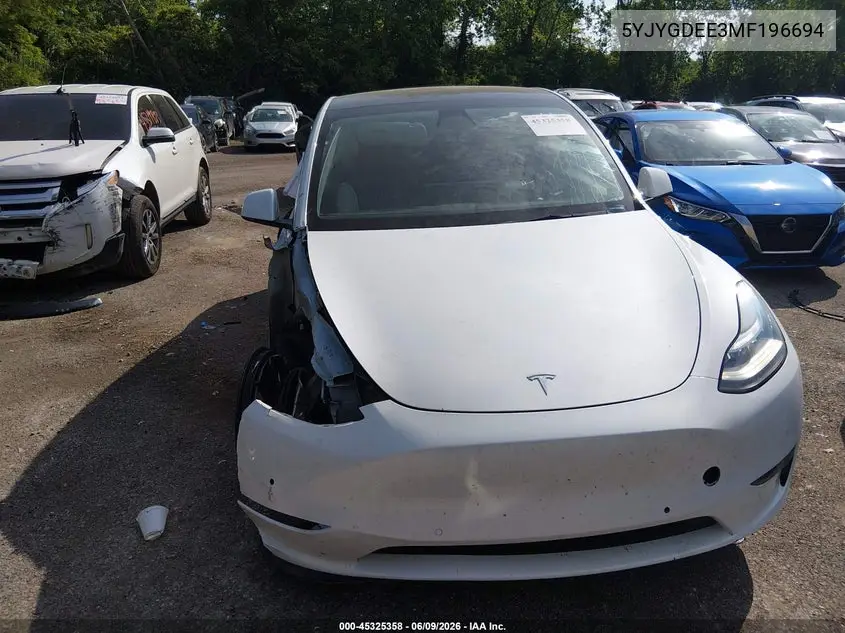 2021 Tesla Model Y Long Range Dual Motor All-Wheel Drive VIN: 5YJYGDEE3MF196694 Lot: 45325358