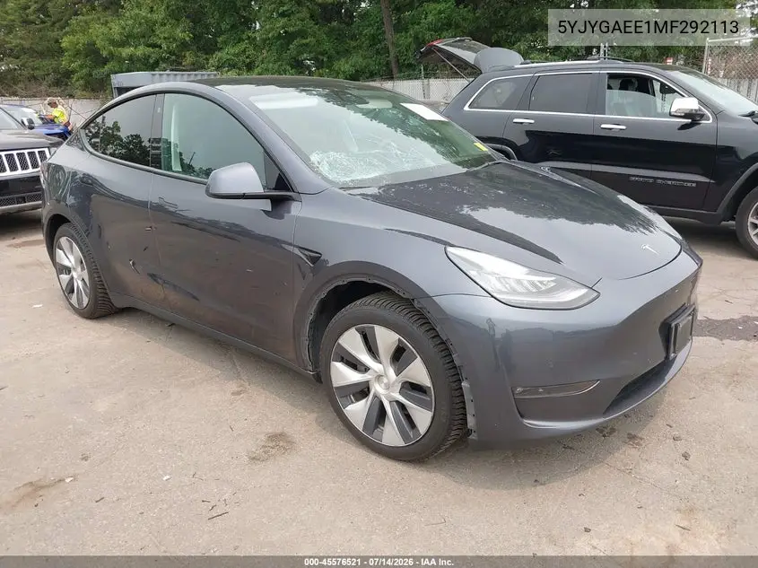 2021 Tesla Model Y Long Range Dual Motor All-Wheel Drive VIN: 5YJYGAEE1MF292113 Lot: 45576521