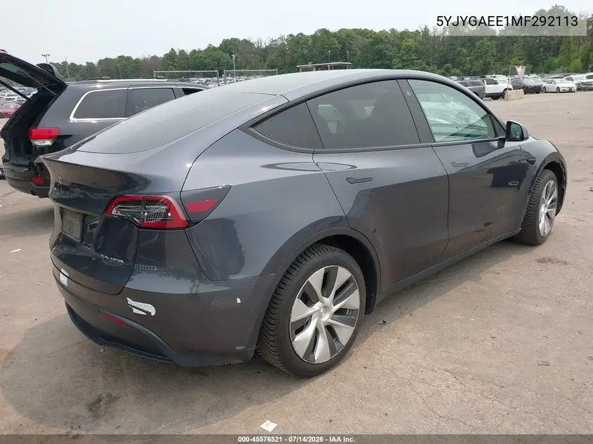 2021 Tesla Model Y Long Range Dual Motor All-Wheel Drive VIN: 5YJYGAEE1MF292113 Lot: 45576521