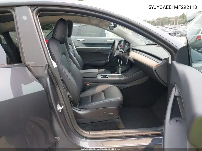 2021 Tesla Model Y Long Range Dual Motor All-Wheel Drive VIN: 5YJYGAEE1MF292113 Lot: 45576521