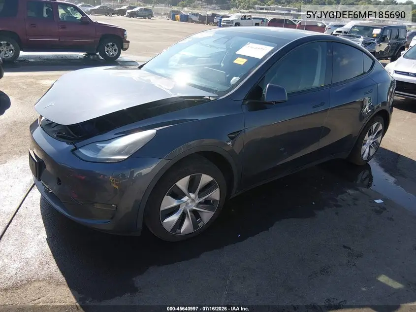 2021 Tesla Model Y Long Range Dual Motor All-Wheel Drive VIN: 5YJYGDEE6MF185690 Lot: 45640997