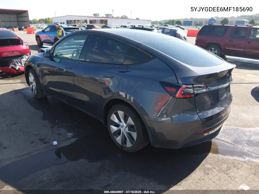 2021 Tesla Model Y Long Range Dual Motor All-Wheel Drive VIN: 5YJYGDEE6MF185690 Lot: 45640997