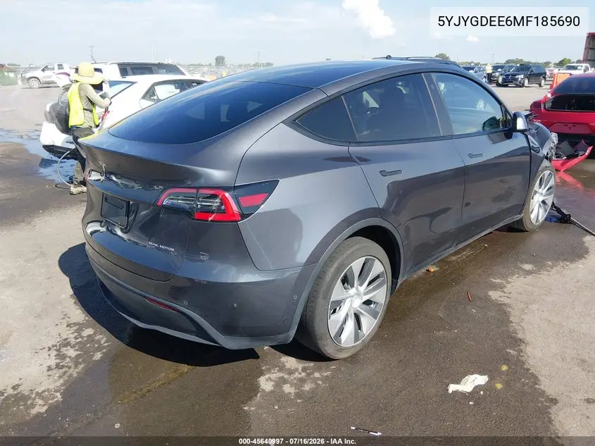 2021 Tesla Model Y Long Range Dual Motor All-Wheel Drive VIN: 5YJYGDEE6MF185690 Lot: 45640997