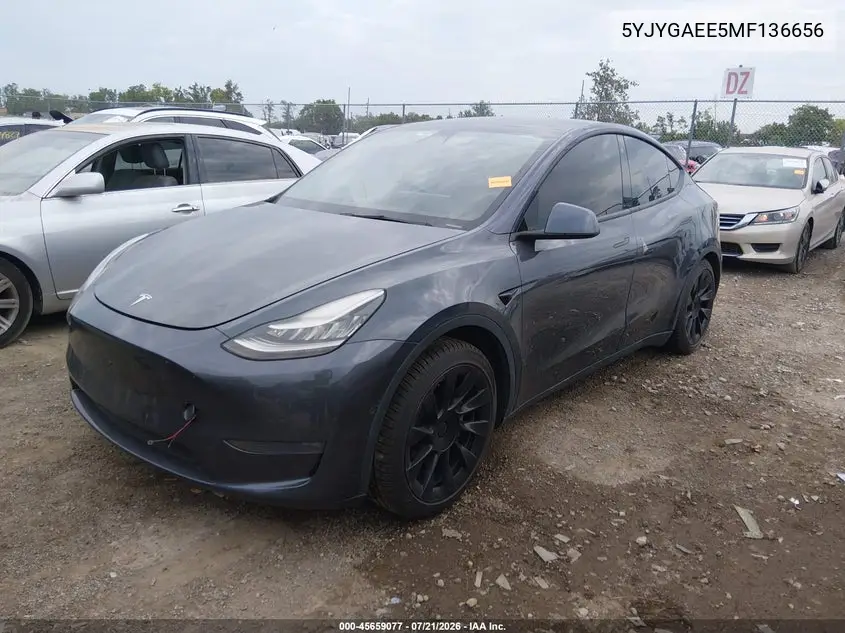 2021 Tesla Model Y Long Range Dual Motor All-Wheel Drive VIN: 5YJYGAEE5MF136656 Lot: 45659077