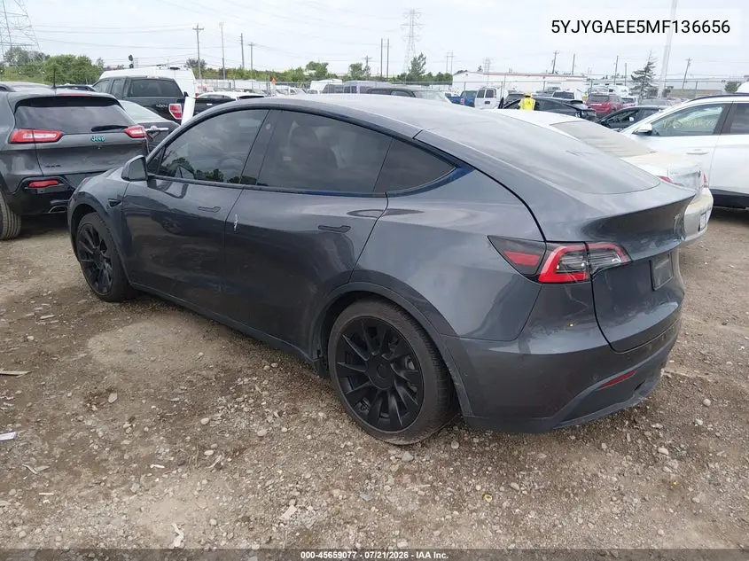 2021 Tesla Model Y Long Range Dual Motor All-Wheel Drive VIN: 5YJYGAEE5MF136656 Lot: 45659077
