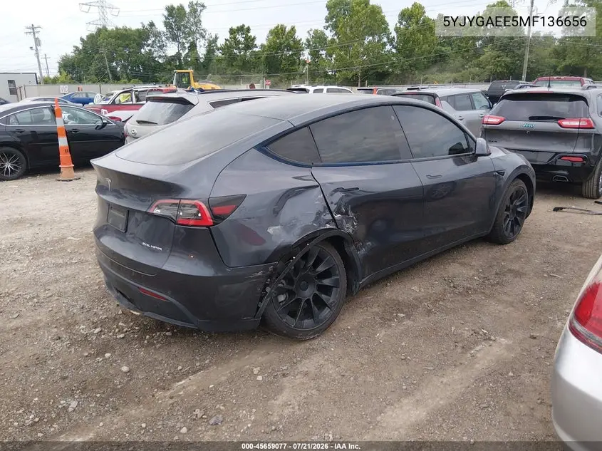 2021 Tesla Model Y Long Range Dual Motor All-Wheel Drive VIN: 5YJYGAEE5MF136656 Lot: 45659077