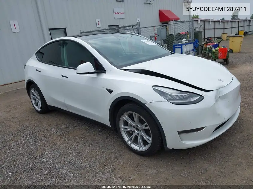 2021 Tesla Model Y Long Range Dual Motor All-Wheel Drive VIN: 5YJYGDEE4MF287411 Lot: 45661078