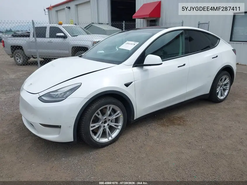 2021 Tesla Model Y Long Range Dual Motor All-Wheel Drive VIN: 5YJYGDEE4MF287411 Lot: 45661078