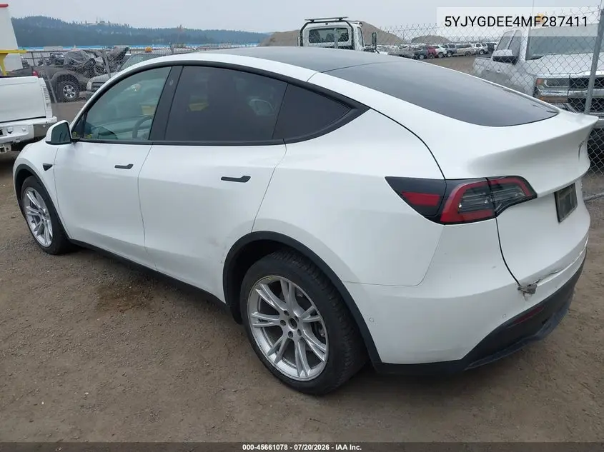 2021 Tesla Model Y Long Range Dual Motor All-Wheel Drive VIN: 5YJYGDEE4MF287411 Lot: 45661078