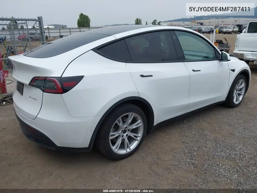 2021 Tesla Model Y Long Range Dual Motor All-Wheel Drive VIN: 5YJYGDEE4MF287411 Lot: 45661078