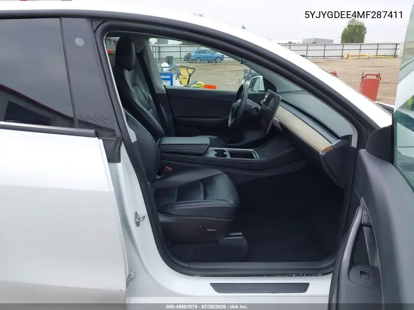 2021 Tesla Model Y Long Range Dual Motor All-Wheel Drive VIN: 5YJYGDEE4MF287411 Lot: 45661078