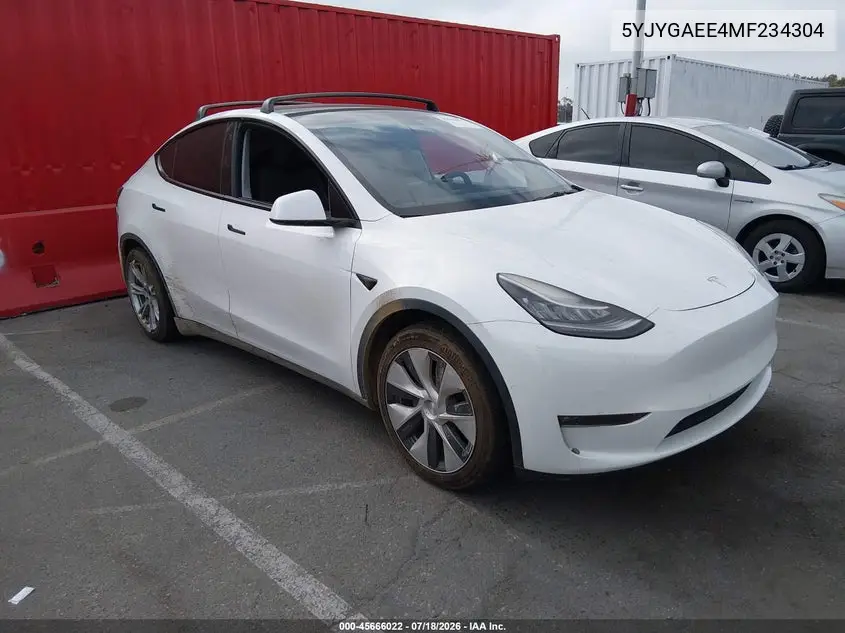2021 Tesla Model Y Long Range Dual Motor All-Wheel Drive VIN: 5YJYGAEE4MF234304 Lot: 45666022