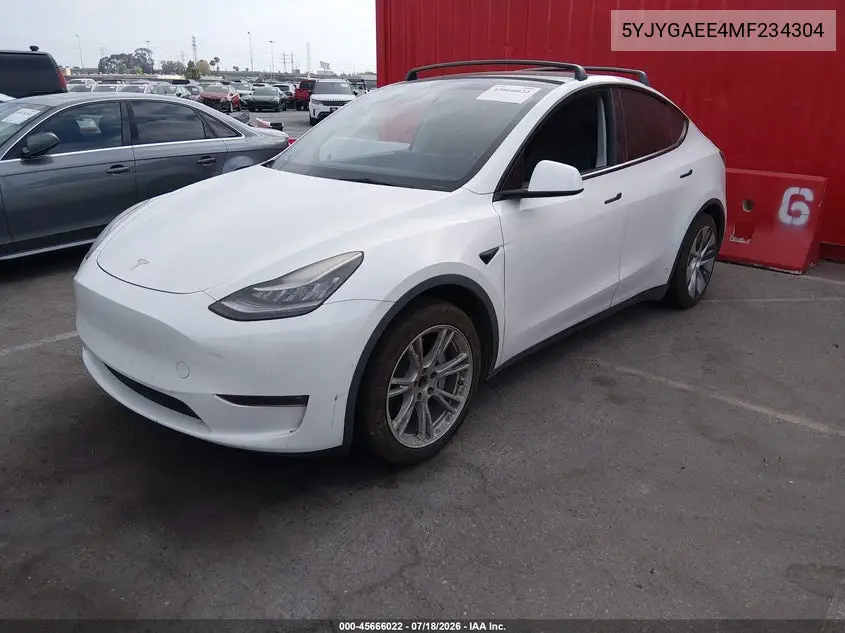 2021 Tesla Model Y Long Range Dual Motor All-Wheel Drive VIN: 5YJYGAEE4MF234304 Lot: 45666022